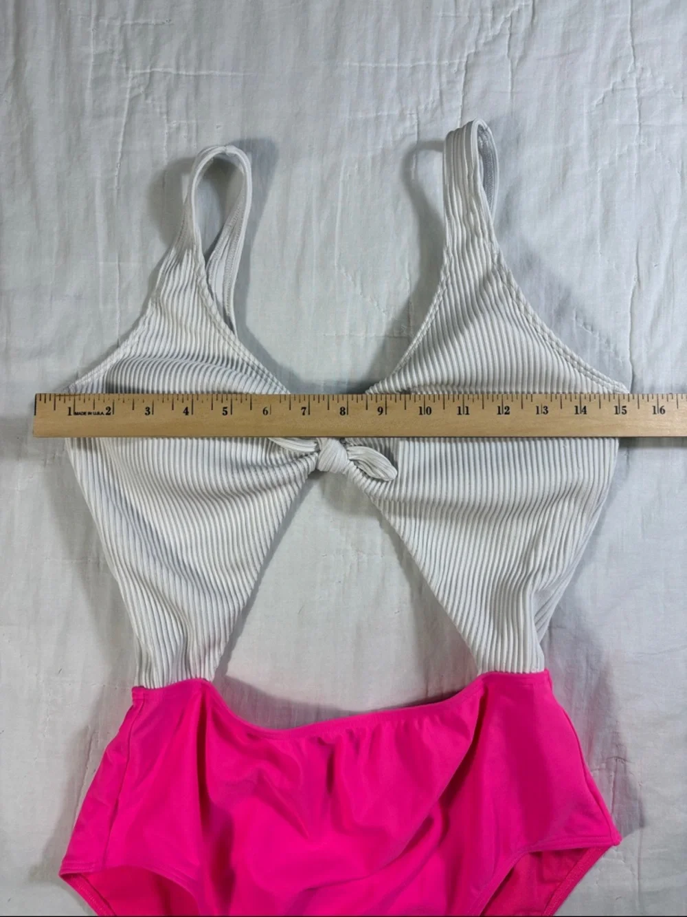 Hollister Swim Womens Ribbed Cutout Monokini Neon Pink White Large 311363171